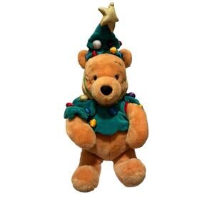 The Disney Store Winnie The Pooh Christmas Tree Holiday Stuffed Plush Doll 14”
